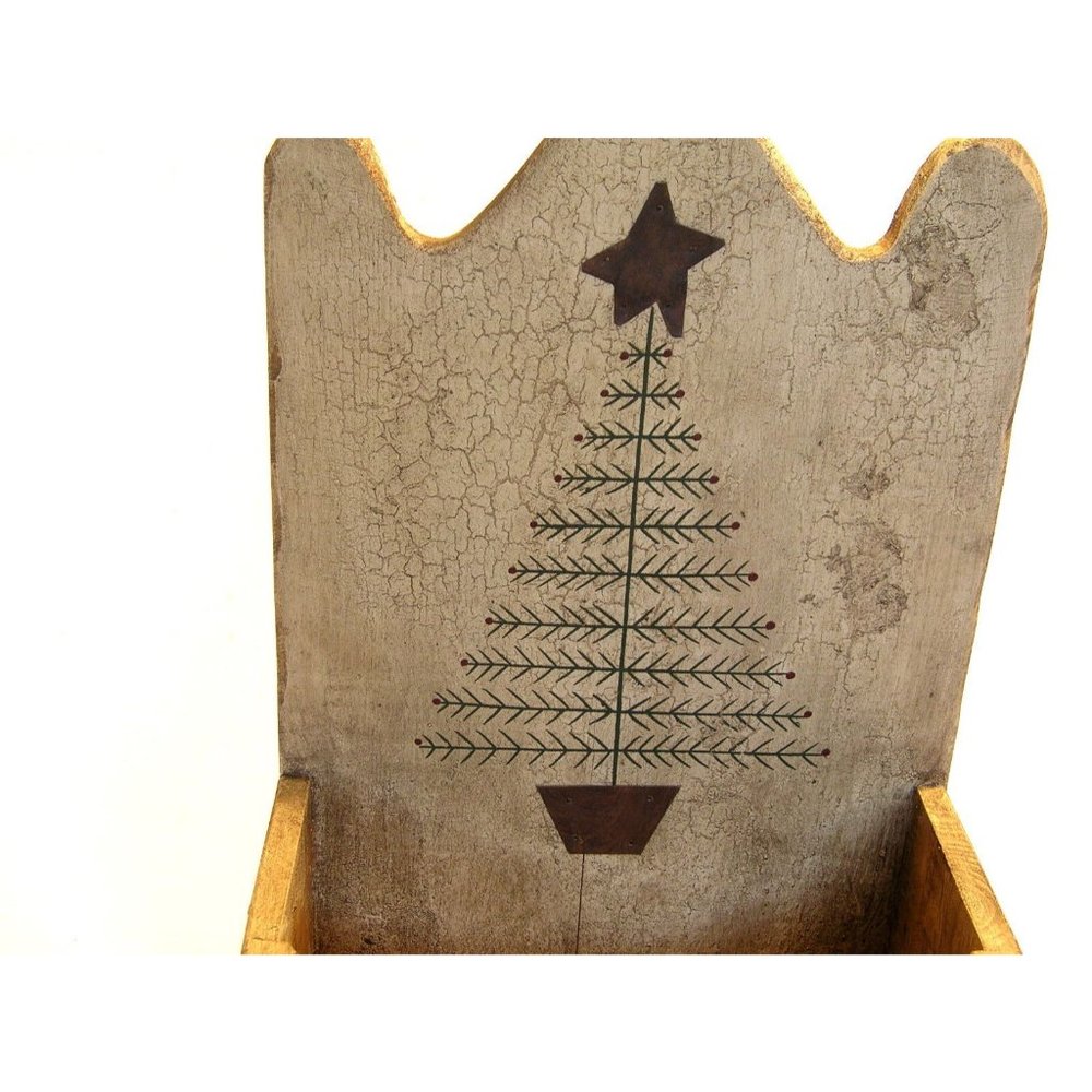 Primitive Hanging Wood Box Feather Tree Design - Picture 7 of 8